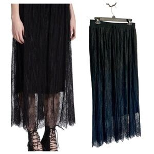The Kooples black pleated lace overlay maxi skirt M whimsigoth fairy grunge
